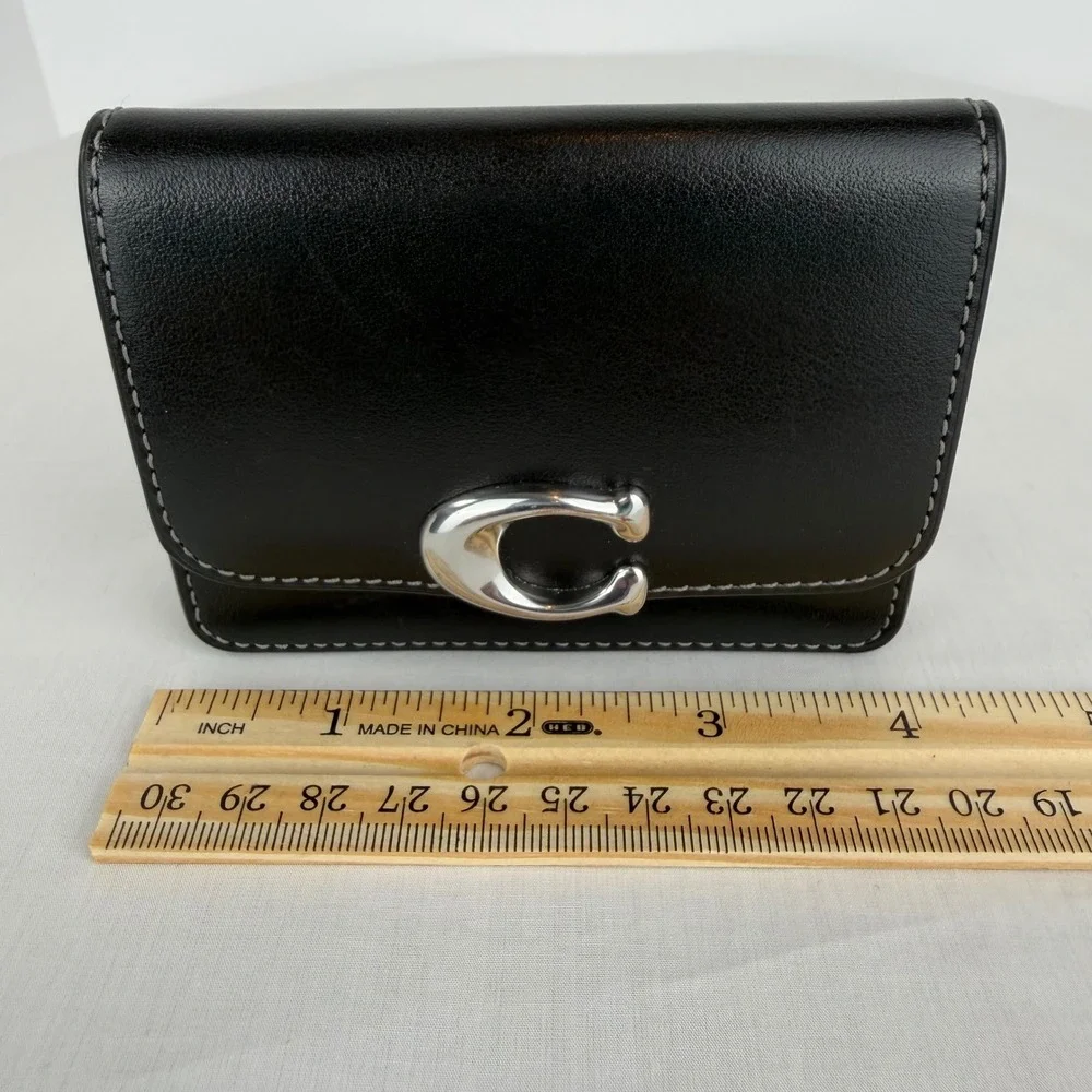 Coach Bandit Wallet Black Luxe Refined Calf Leather Silver Tone 4